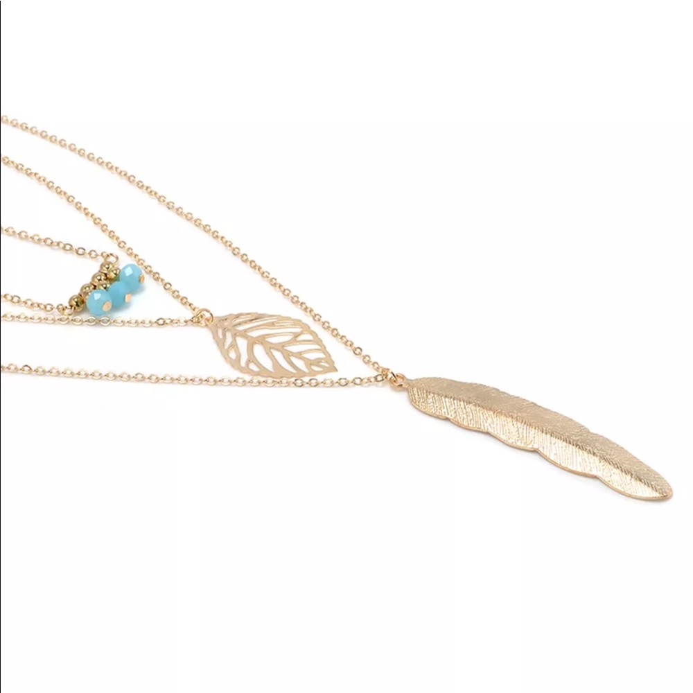 NWT feather three layer chain necklace gold color - Picture 3 of 4